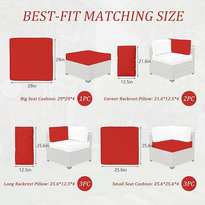 Outdoor Cushions for Patio Furniture with 5 Pillows, Waterproof Patio Furniture Cushions Replacement, 4" Deep Seat Outdoor Sectional Cushions for 4-seat Patio Furniture Chair Sofa Couch,Red
