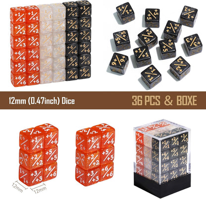 36PCS 12mm MTG Life Counters Dice Set for Magic The gatering, MTG Plus 1 Tokens 6 Sided Mini Dice Set with Box, Compatible with TCG CCG Magic Card Gaming Accessories