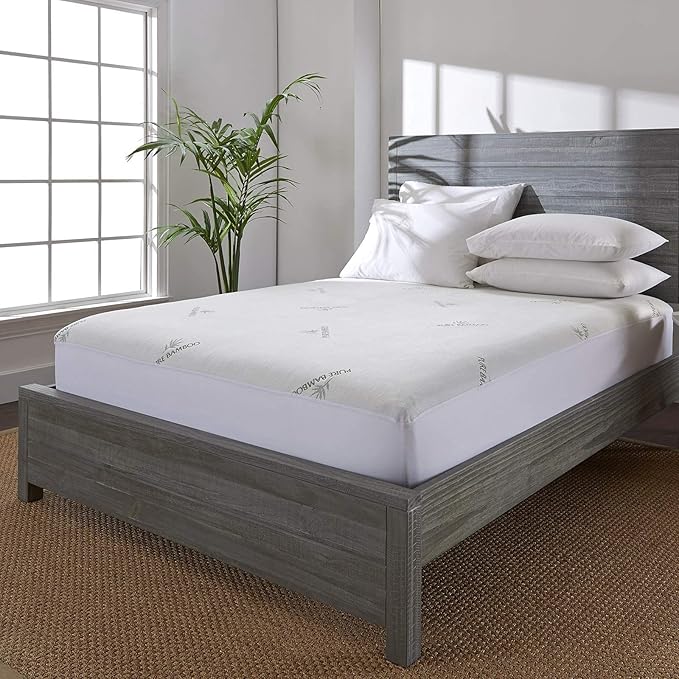 Twin Mattress Protector by PURE BAMBOO, Waterproof - Viscose Derived from Bamboo, Breathable, Noiseless Mattress Cover Protects Against Moisture, Spills, Stains (Twin)