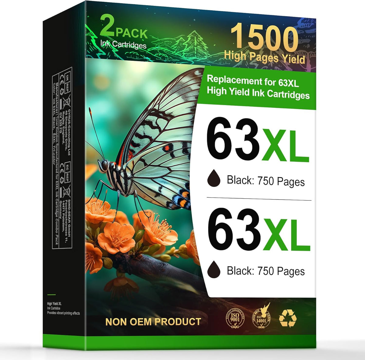 Toner Kingdom 63XL Ink Cartridge Remanufactured for HP Ink 63 XL Black Ink Cartridge High Yield Works with OfficeJet 3830 4630 4650 4655 5252 5255 5258 Envy 4520 4512 DeskJet 1112 2130(2 Black)