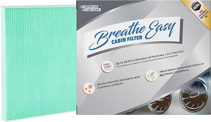 Spearhead HEPA Breathe Easy Cabin Filter, Up to 99.97% Filtration of 0.3 Micron Particles w/No Airflow Reduction (BE-776H)