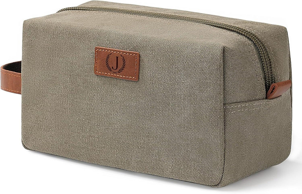 Janhavi Personalized Waterproof Toiletry Bag for Men,Gifts for Boyfriend,Toiletry Bag For Shower Caddy,Engraved Initials & Wheat Ear, Mens Toiletry Travel Bag,Travel Essentials for Men(Olive Green J)