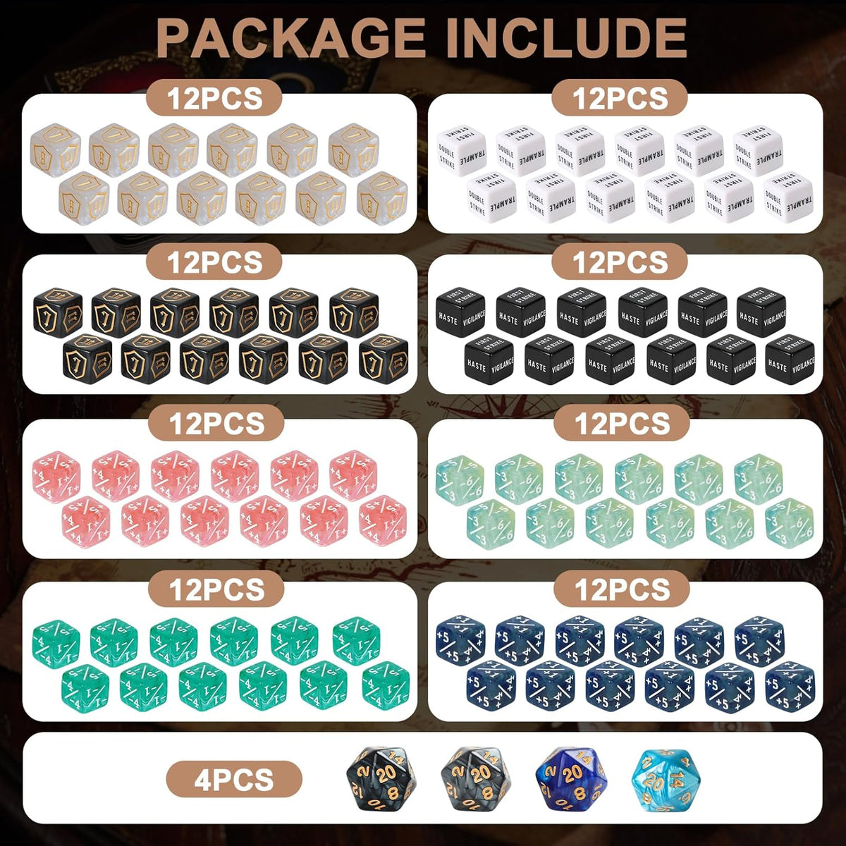 100 Pieces MTG Dice Counters Set Bulk Ability Keyword Tokens Shield Life Counters 6 Sided Dice for Magic The Gathering TCG Card Gaming Accessories (Dice Set (B))
