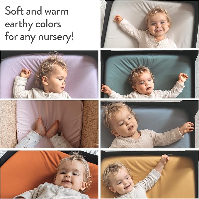 Joey + Joan Bassinet Fitted Sheets 19" x 32" for Cowiewie Mika Micky Bedside Sleeper Bassinet Mattress Pad – Snuggly Soft 100% Jersey Cotton – Dusty Blue + Navy – 2 Pack