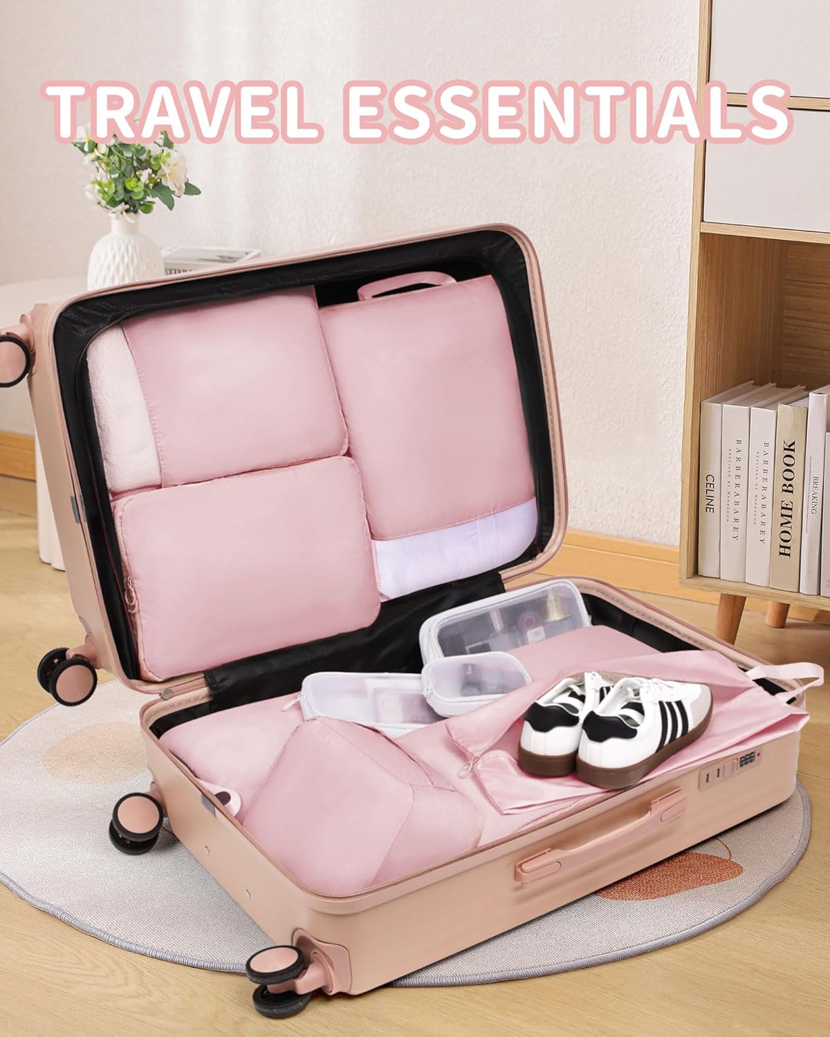 Compression Packing Cubes - 11 Set Suitcase Organizers, Expandable Packing Cubes, Pink Travel Essentials