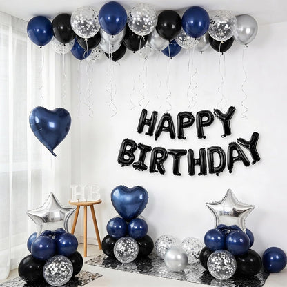 Navy Blue Black Birthday Decorations Set with Balloons and Banner for Men Women Adults Party