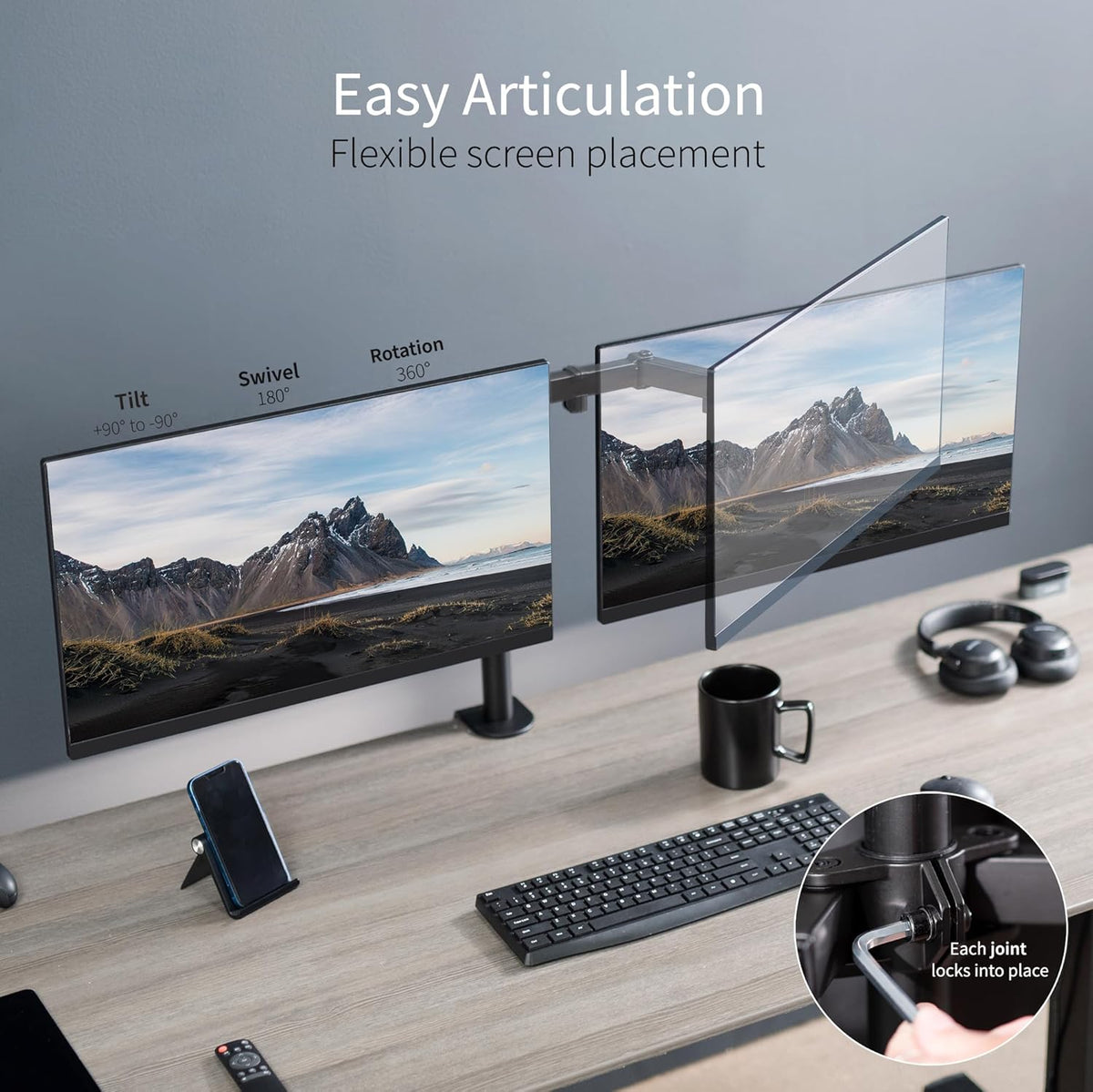 VIVO Dual Monitor Desk Mount, Holds 2 Computer Screens up to 30 inches and 22lbs Each, Heavy Duty Fully Adjustable Steel Stand with C-Clamp and Grommet, Black, STAND-V002