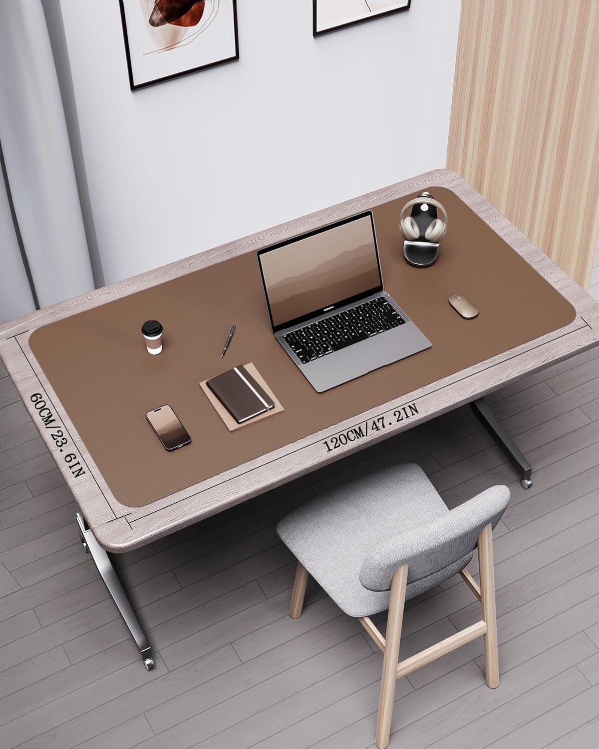 YSAGi Double-Sided Desk Pad, Leather Desk Mat, Eco Cork Desk Pad Protector,Large Mouse Pad,Waterproof Desk Blotter for Office/Home (Coffee+Cork, 47.2" x 23.6")