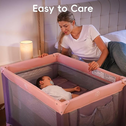 Pamo Babe Pack and Play with Bassinet, Pink Portable Playard for Baby