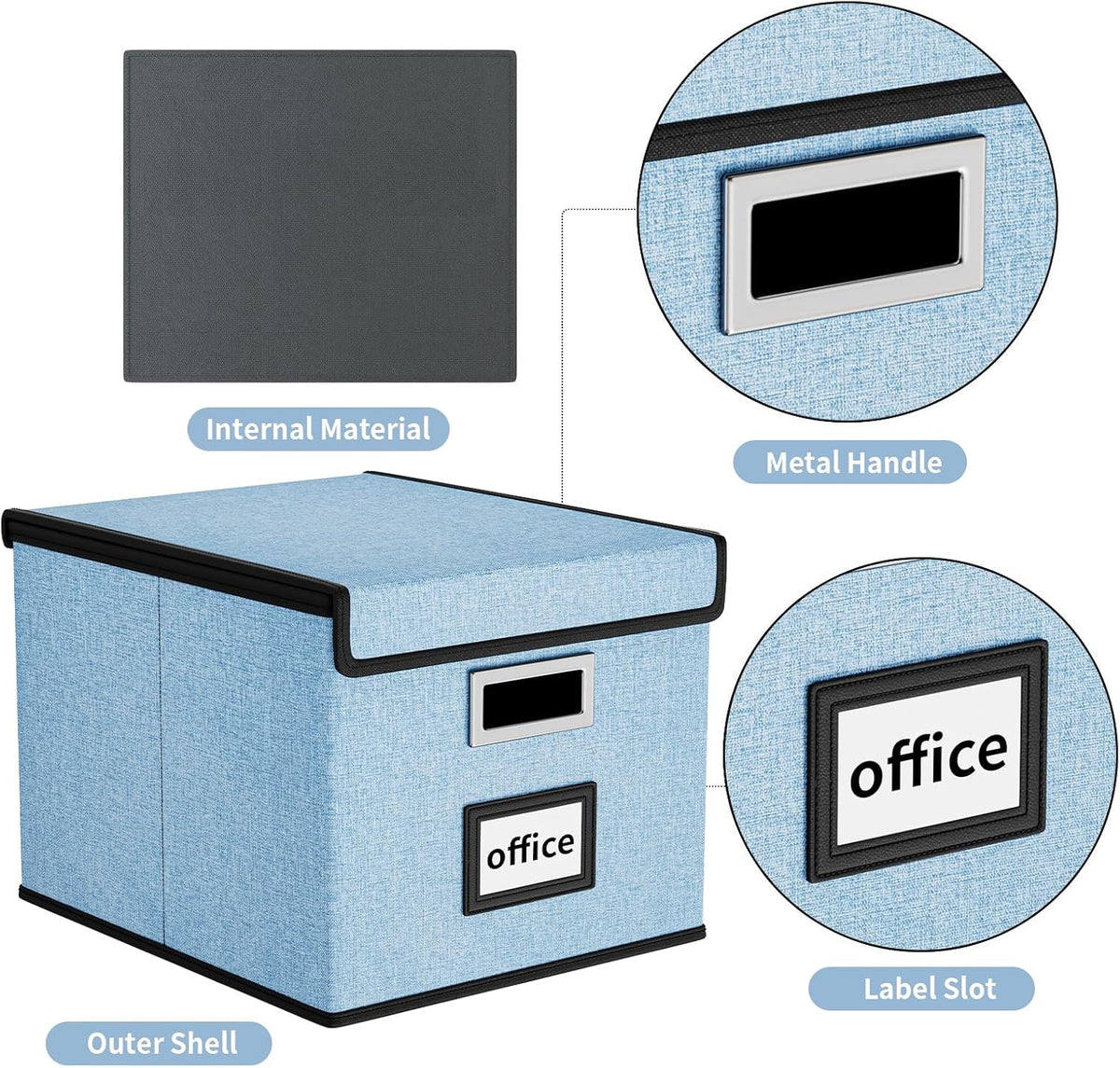 Huolewa Collapsible File Storage Organizer Box with Lid, Hanging File Folders Box Organizer with Plastic Slides, Decorative Home/Office Filing System Boxes for File and Folders Storage - Powderblue