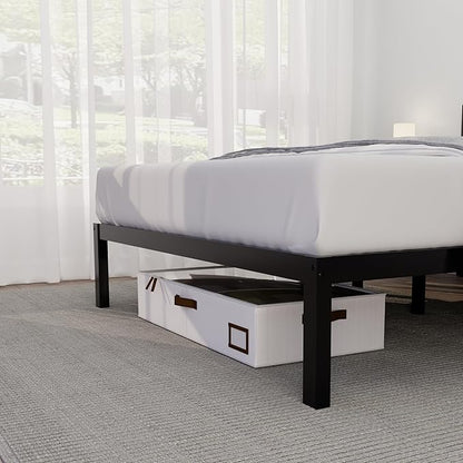 14 Inch Bamboo Bed Frame – Solid Wood Platform Bed Frame, Strong and Stable, with Non-Slip Slats for Support, No Box Spring Needed, Easy to Assemble, Noise-Free (Black, Twin)