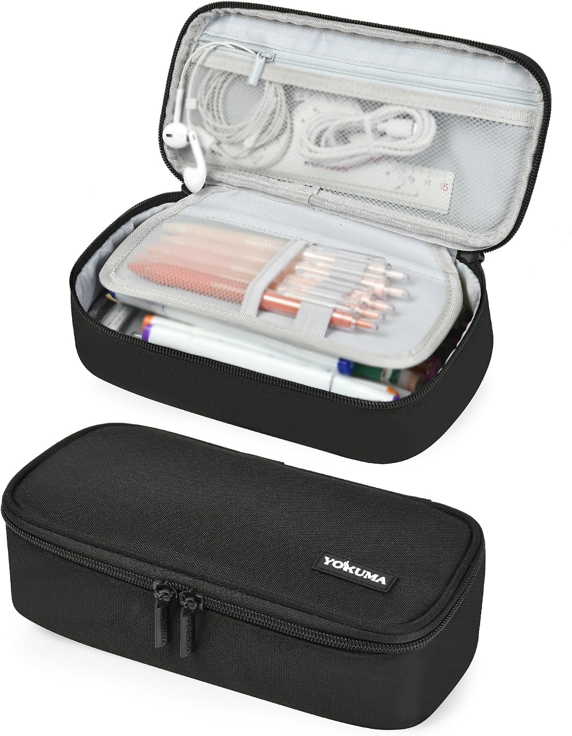 YOKUMA Pencil Case,Large Capacity Pencil Pouch,Aesthetic Zipper Pencil Box, Back to School Supplies for College Student Teen Adults,Travel Essentials,Electronic Cable Organize