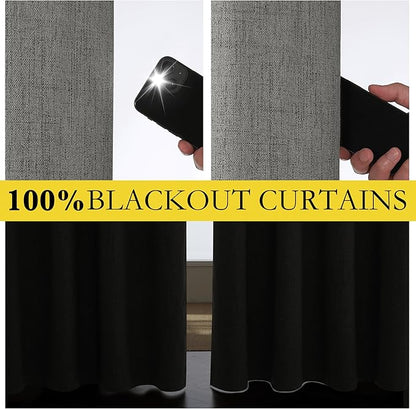 NICETOWN Grizzle Gray Vintage Linen 100% Blackout Curtains for Living Room, Thermal Insulated Curtains 120“ Long, Noise Reducing Window Treatment Drapes for Home Office, 62" Wide Per Panel, Set of 2