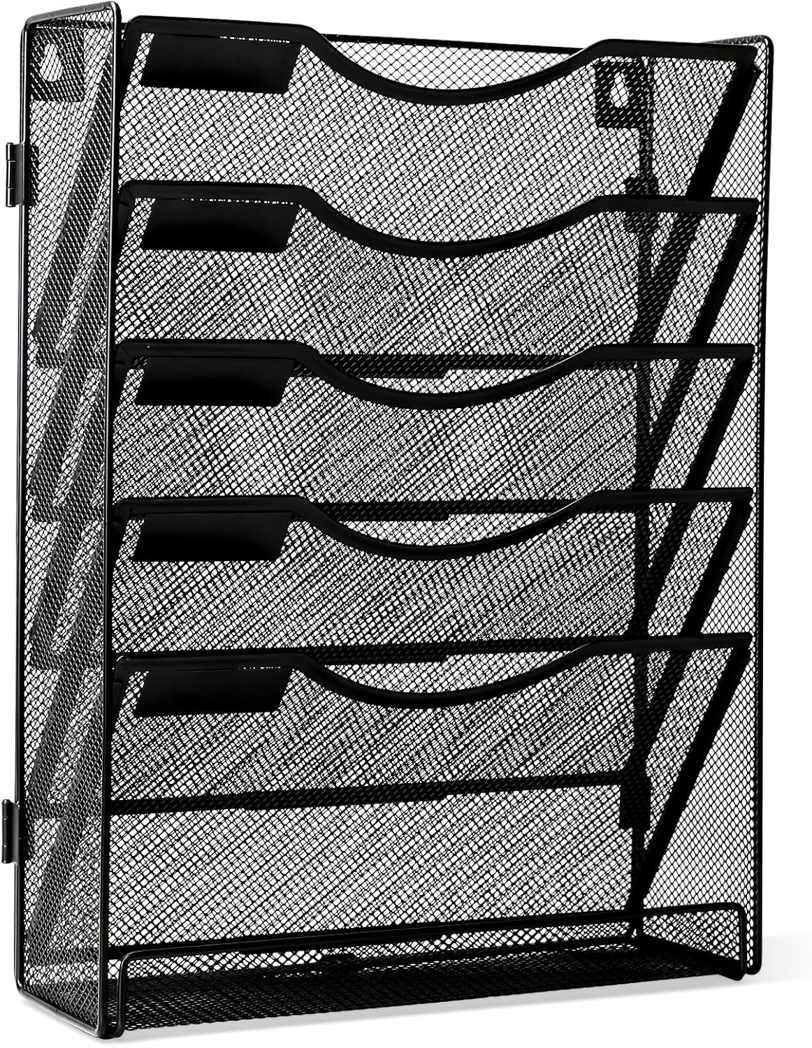 EasyPAG 5-Tier Wall File Holder, Mesh Hanging Folder Organizer with Classify Label, Versatile Desk File Organizer for Office Home, Vertical Wall Mounted Mail Paper Sorter, Easy Assembly, 2 Pack Black