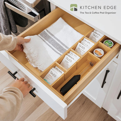 Premium Tea Bags and Coffee Pods Drawer Organizer – Small 9-Compartment Design with Removable Wall Inserts, Non-Slip Feet, 100% Sustainable Bamboo