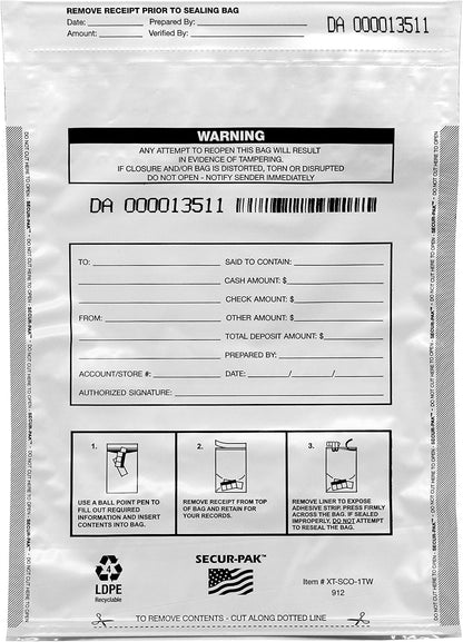 Deposit Bags with Pocket - Pack of 100 - Premium, Level 4 Security Tamper Evident, White Security Bags - Self Sealing, Opaque 2.5 Mil Plastic - 9" x 12" - hBARSCI