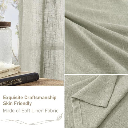 LAMIT Sage Grey Sheer Linen Curtains, 108 inch Light Filtering Semi Sheer Panels Back Tab and Rod Pocket Farmhouse Rust Drapes for Bedroom/Living Room, 2 Panels, 52 x 108 Inch