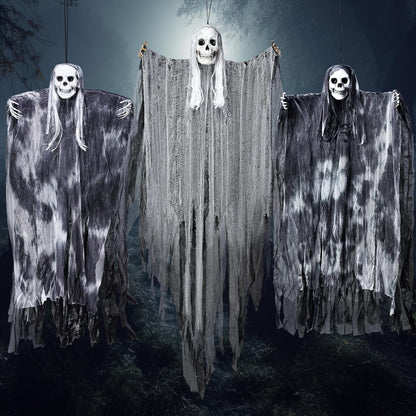 JOYIN 3 Pack Hanging Halloween Skeleton Ghosts Decorations Outdoor, Grim Reapers for Best Halloween Outdoor Decorations, Haunted Haunted House Prop, Party Supplies